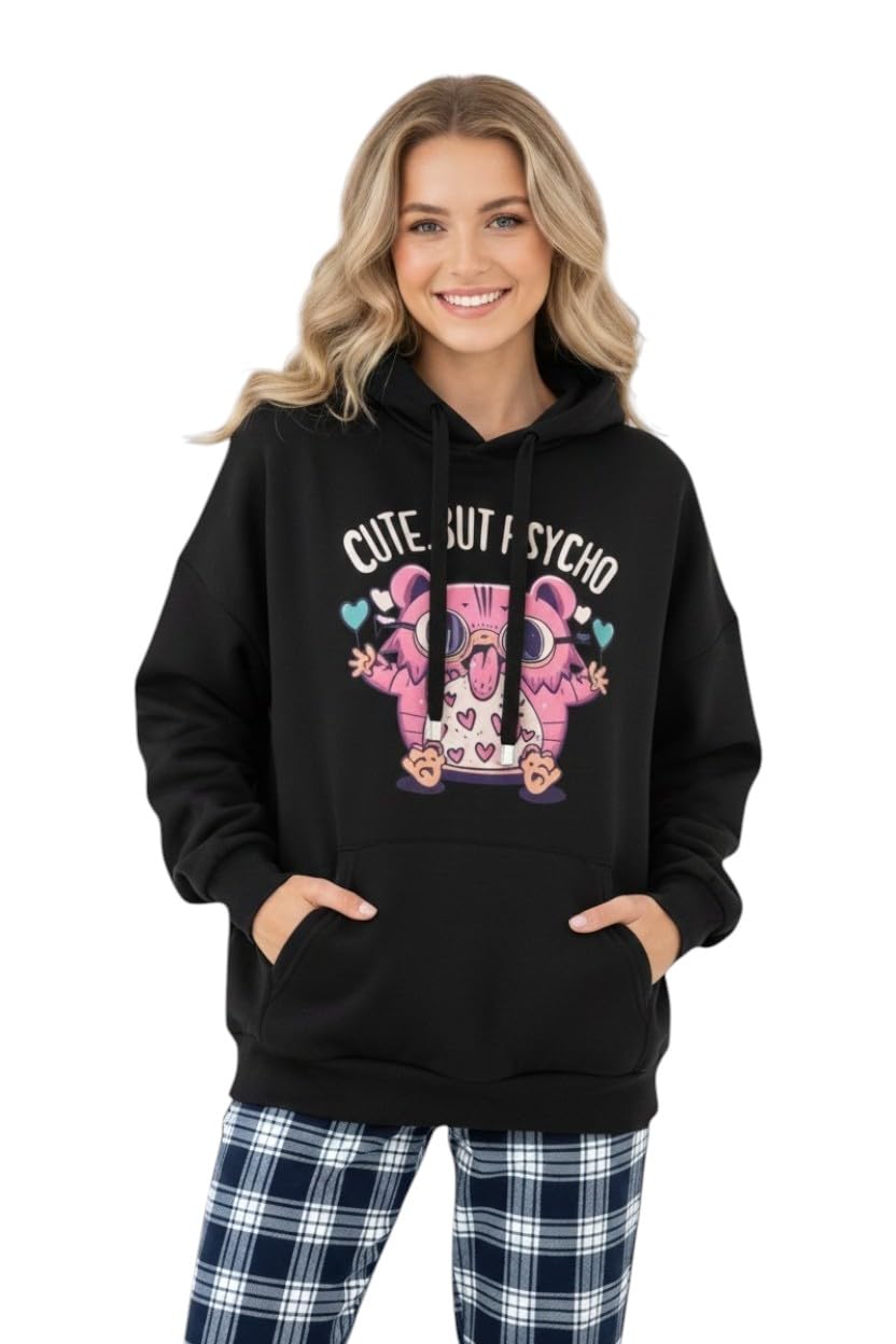 bounce back apparels Cute BUT PYSCHO Printed Women's Hoodie, Full Sleeve, Soft Cotton Blend, Black, Casual Winter Wear-picture-14