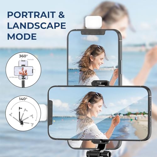 Image of JK Vision Selfie Stick with Tripod Stand, 3 in 1 Multifunctional Design, Rechargable LED Light with Two Brighness Levels for Make up, Vlogging & Photo Shoot, Selfie Stick with Bluetooth Remote