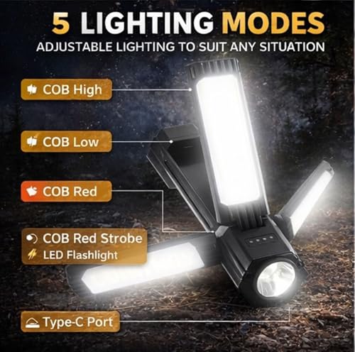Image of Rechargeable Foldable Camping Lights Rechargeable, 3000mAh PowerBank, 1500 LM Portable Flashlight, 5 Modes LED Tent Lights for Camping,Essential Waterproof Camping Light for Hiking, Camping Essentials