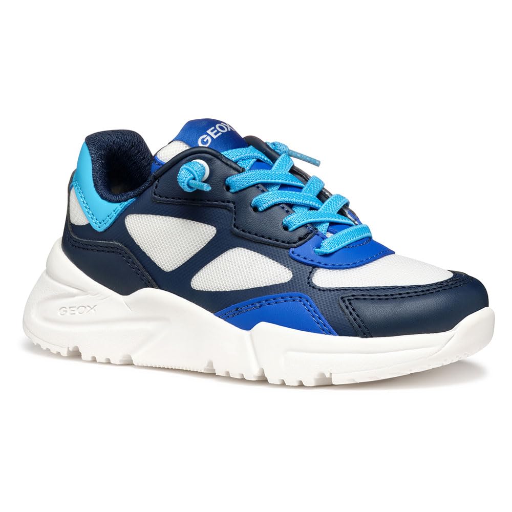 Geox J Loftus BOY E Sneaker, White/Navy, 5 UK Child