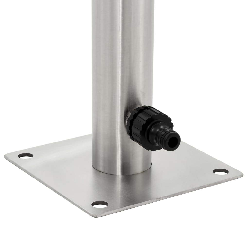 Garten-Wassersäule Edelstahl rund 65 cm mit Wasserhahn, Anschluss für Gartenschlauch und Bewässerungssystem, inklusive Teflonrollen, ideal für Terrasse, Balkon und Beet
