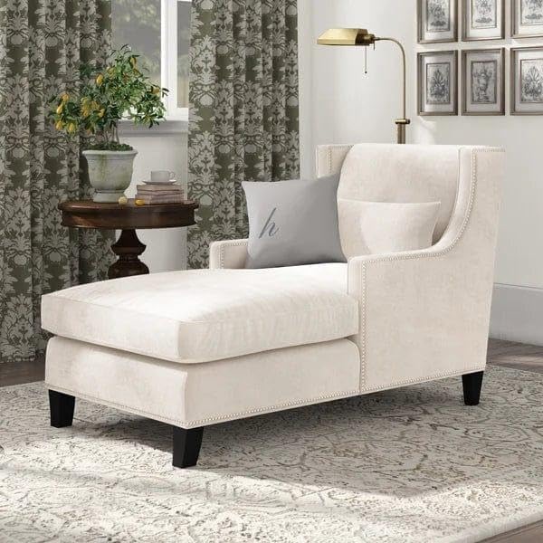 Miussem Wingback Chaise Lounge Sofa, Solid Wood Diwan Couch with Upholstered Seat, Elegant Accent Chaise for Living Room Bedroom Lounge Furniture (Cream)-image-19