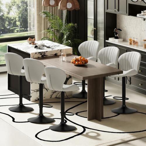 Image of COLAMY Bar Stools Set of 6,Swivel Adjustable Height Leather Bar Chair,Grey