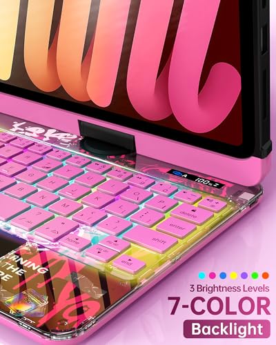 Image of Intermerge Keyboard Case for iPad mini 7 (A17 Pro, 2024) & Mini 6 (2021) 8.3 inch - 360 Swivel Multi-Touch Trackpad, 7-Color RGB Backlit Keys, Pencil Holder, Type-C Charging, Power Indicator-Blush Pulse