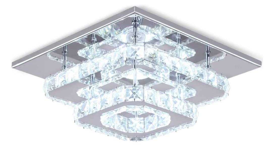 2LayerSquare White Crystal Chandelier for Living Room Modern Ceiling Light for Hall Dining Room Led Fixtures Hanging Ring Pendent K9CrystaLight26