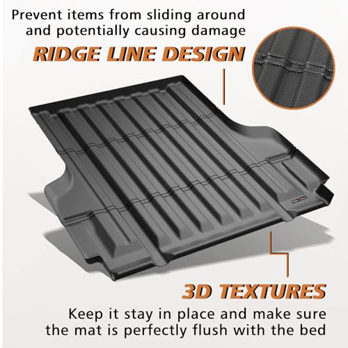 Image of TripleAliners Truck Mat Compatible with 2022-2026 Nissan Frontier Crew Cab 5FT Accessories, Truck Bed Mat Heavy Duty Custom Fit All Weather Protection TPE Pickup Liner