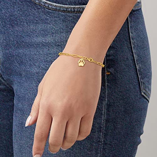 Ross-Simons 10kt Yellow Gold Paw Print Charm Paper Clip Link Bracelet2