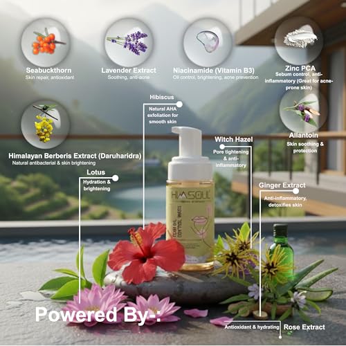 Image of Teen Oil Control Foam Wash | Soothing and Gentle Foaming Face Cleanser Infused with Niacinamide, Zinc PCA, Lotus, Witch Hazel & Himalayan Botanicals | Powerful Oil & Acne Control | pH Balanced 5.5, Sulfate-Free, Dermatologist-Tested | 100ml