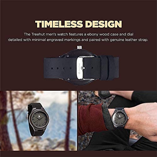 Treehut Wooden Watch for Men with Wooden Strap and Gift Box, Stainless Steel Clasp & Silver Hands – Japanese Quartz Analog Watch with Date – Wrist Watch Made from Real Wood Great Gifts for Men