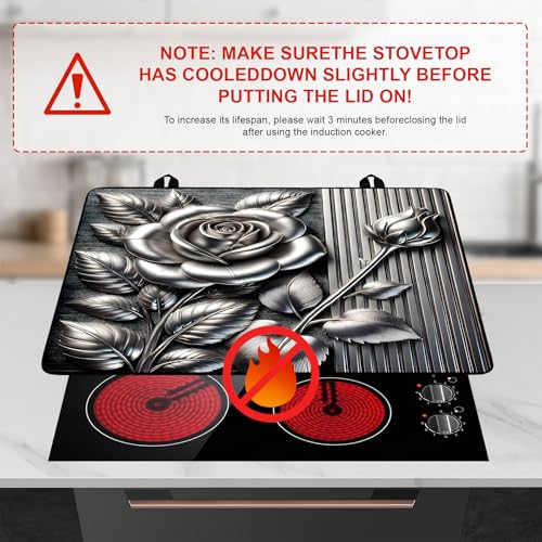 Image of Silver Rose Stove Top Cover Retro Flower Gas Stove Top Cover for Home Decoration Kitchen Pad Non-Stick Washable Cooktop Covers Countertop Protector Keep Stove Clean 28 inchx20 inch