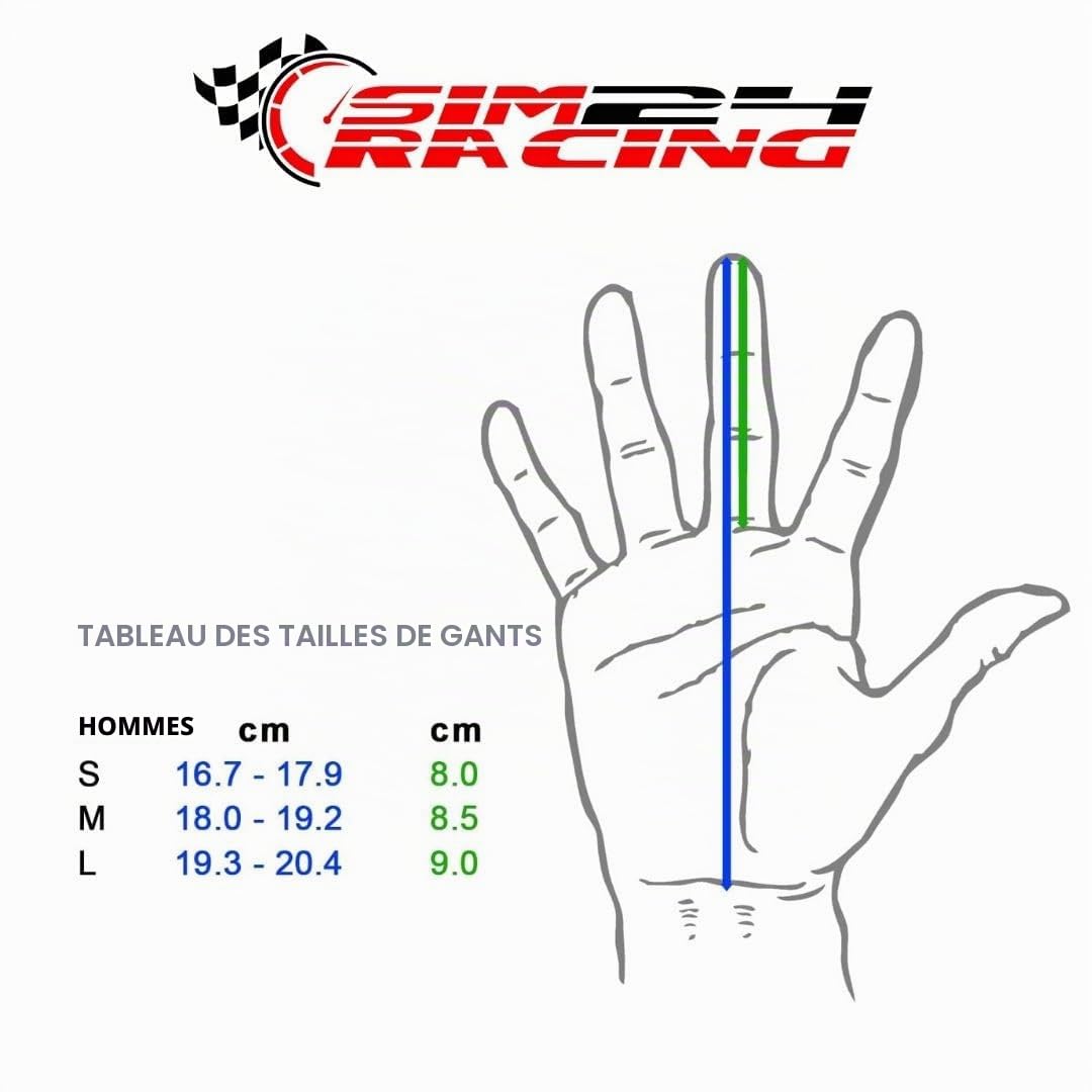 SimRacing Gants Simulateur de Conduite, Sim Racing Gloves, Gants Touch Screen pour Volant Gaming, Gants Sim Racing Excellente Grip, Légers et respirants pour Sim Racers, avec inserts en silicone