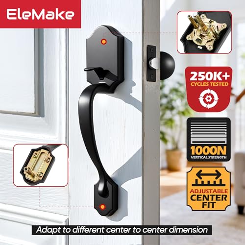 Image of Front Door Handleset, Entry Door Handle Set with Cove Knob for Right and Left Handed Sided Doors, Interior and Exterior Entrance Passage Lock, Lower Half Grip, Matte Black