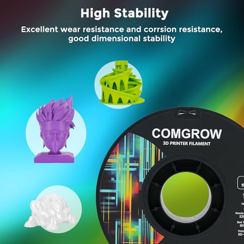 Image of Comgrow ABS 3D Printer Filament, 1.75mm, Heat Resistant, 1kg, Black, 1.75mm Diameter, 1lb Weight, Acrylonitrile Butadiene Styrene Material, Strong and Durable, Dimensional Accuracy + /- 0.02mm
