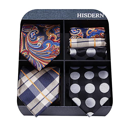 Image of HISDERN Mens Ties and Pocket Square Set Business Elegant Ties for Men Classic Lot 3 Pcs Wedding Party Neckties & Handkerchief