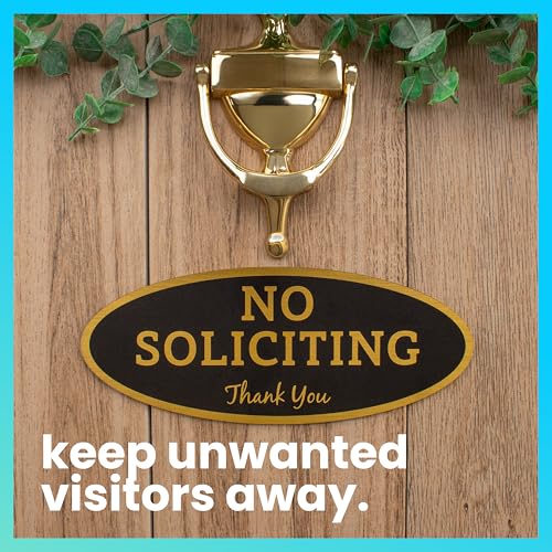 Image of ExcelMark No Soliciting Sign for House or Business - Durable Indoor /Outdoor Sign - Easily Attach to Front Door - UV and Weather Resistant (Medium - 2.8 inchx 7 inch, Black with Gold Letters)