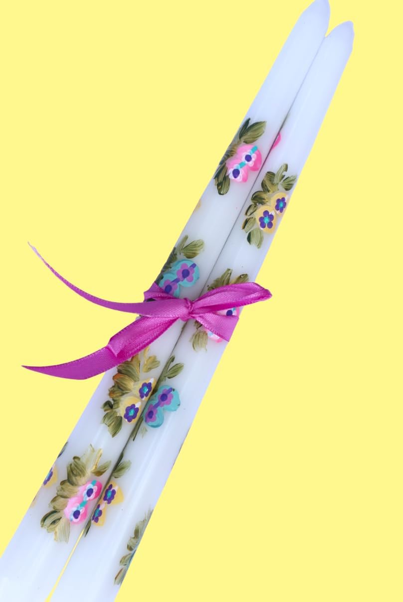 Charming Pretty Decorative Hand Painted Unscented Dripless Smokeless Decorated Pastel Easter Egg and Flowers Taper Candles Spring Decorations for the Home Dining Room Table Centerpiece Decor Accents