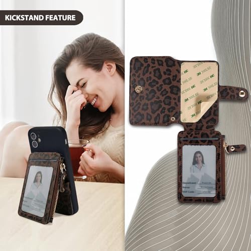 Image of M-Plateau RFID Blocking Small Wallet for Women, Phone Wallet with Snap Closure, Zipper Pocket, Adhesive Sticker, RFID Blocking, Kickstand, 6 Card Slots, Leopard Print, Leather