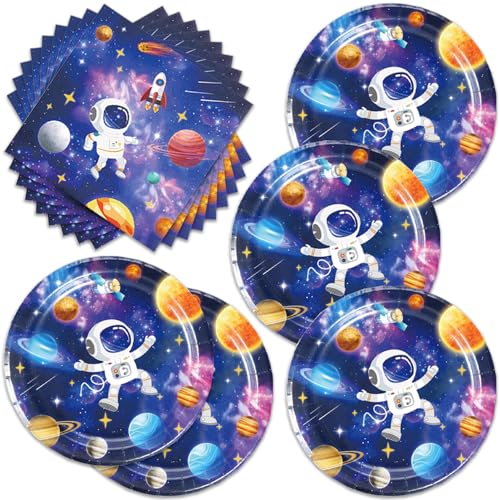 ZPMC 40Pcs Outer Space Birthday Party Decorations Tableware Set Solar System Party Plates and Napkins for Outer Space Galaxy Planet Baby Shower Birthday Decorations