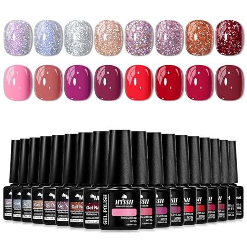 Set de esmaltes de uñas gel con brillo multicolor