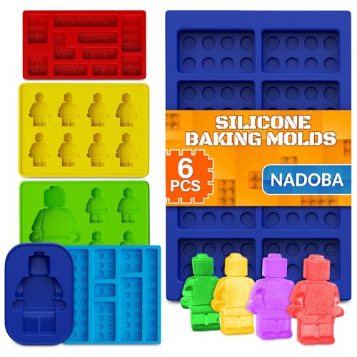 6 Pcs Robot & Bricks Silicone Molds for Chocolate Non-Stick Heat-Resistant & Easy to Clean Chocolate Molds Silicone Design for Baking Ice Gummy Candy & Cake Decorating DIY 4th of July Treats