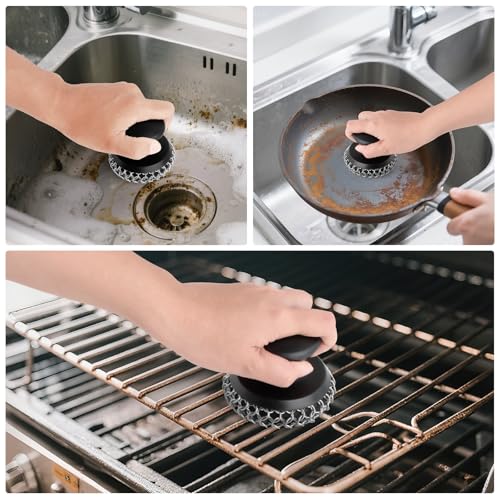 Image of Cast Iron Scrubber Cleaner, Chainmail Scrubber for Cast Iron Pan Skillet, Dish Scouring Pad, 316 Stainless Steel Brush /Scraper for Metal Skillet Scrubbing, Wok, Dutch Oven Cleaning Kit - Thick Mesh