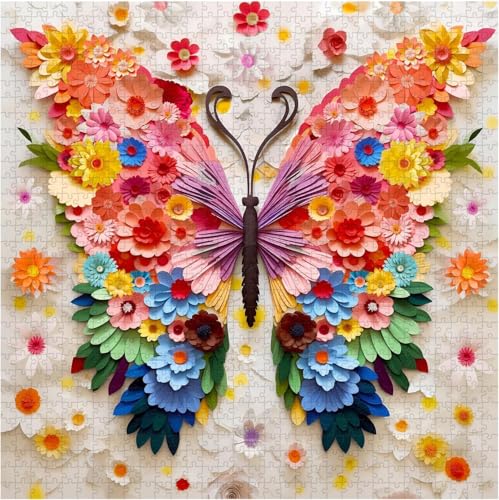 Image of iDream 1000 Pieces Jigsaw Puzzle - Artistic 3D Design, Colorful Wall Decor, Challenging Puzzle Gift for Friends & Family (Flower Butterfly)