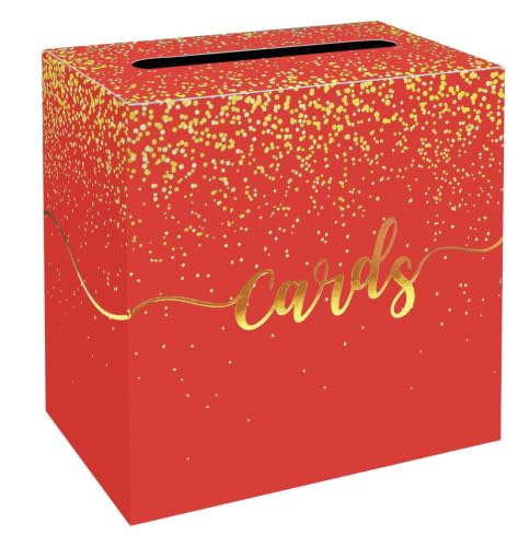 Image of FALIZIFU Red Wedding Card Box with Gold Foil Red Gift Card Holder Box for Party Wedding Reception Graduation Birthday Baby Shower Retirement Cardboard Envelope Raffle Box with Slot