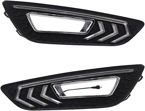BAKUGO 2Pcs LED Daytime Running Light Fog Light Cover DRL Yellow Turn Signal Light for Ford Focus 3 MK3 2015 2016 2017 2018-White Yellow Blue