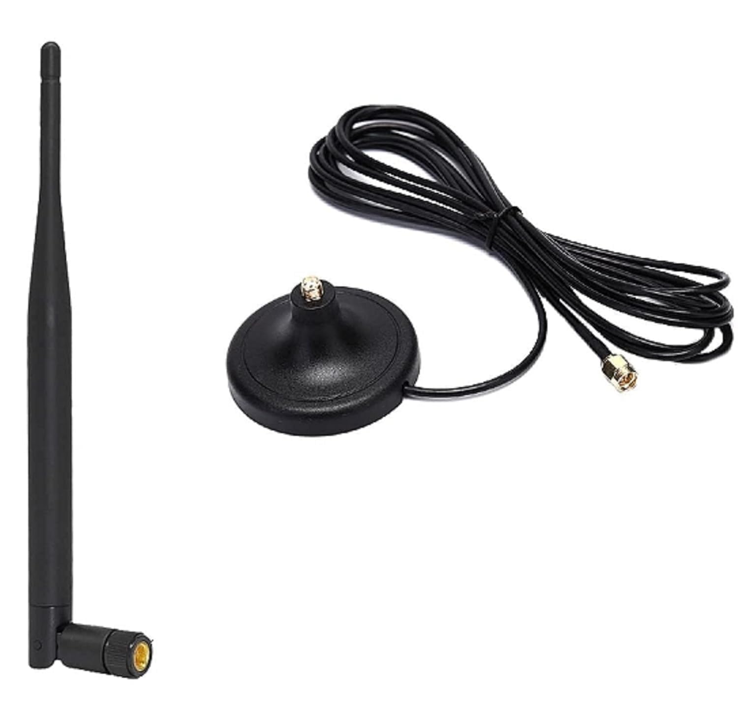 NISTECH 5dBi Rubber Duck Whip Antenna Rubber Duck with Magnetic Mount Base 3 Meter RG174 SMA Male Connector Extension Cable Video Survellance, Monitor Omni IP Camera for WiFi Wireless Network