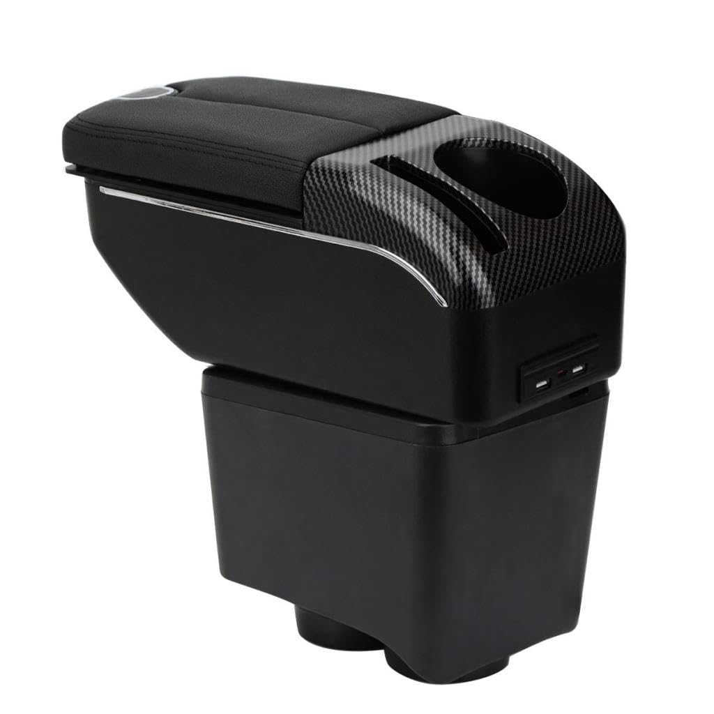 ZENVI Armrests Compatible with Volkswagen VW Polo Armrest 2002-2009 Center Console Organizer Box Double Door Style Usable for Elbow Support （Black Style）