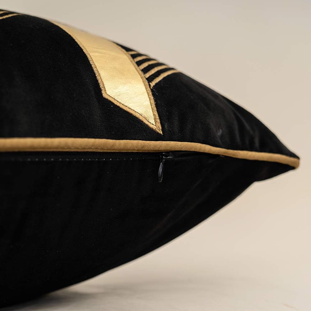Alerfa 12 x 20 Inches Black Geometric Gold Leather Striped Cushion Cases Embroidery Modern Throw Pillow Covers Decorative Pillows for Couch Living Room Bedroom Car 30 x 50cm - Image 6