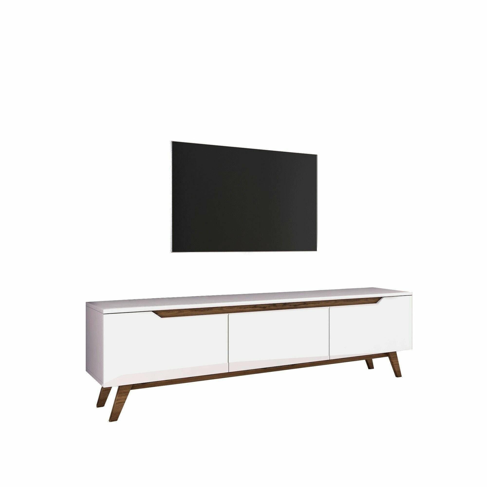 Dmora - Mobile porta TV Cor, Credenza da soggiorno, Armadio basso per TV, Base parete attrezzata, 180x35h49 cm, Bianco e Noce