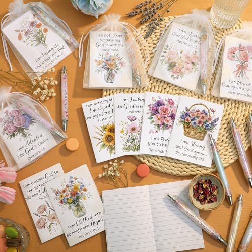 Image of Mooliwe 48 Pcs Positive Affirmation Gift Set Gratitude Notebooks with Pens Small Bags Motivational Encouragement Notepads Daily Affirmations Journal for Women Stress Relief Self Care (Christian)