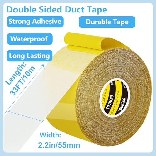Image of Thin Double Sided Tape Heavy Duty, 2.2in x 33FT Clear Mesh Double Sided Duct Tape, Strong Wall Mounting Tape Waterproof Adhesive Strips for Fabric, Crafts, Outdoor & Indoor, Cinta Doble Cara