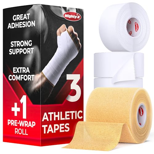 Premium White Athletic Tape for Injuries - 3 Pack with Pre-wrap - Easy Tear & No Sticky Residue - Sports Zinc Oxide Tape - Ankle, Wrist, Fingers - Ideal for Soccer, Gymnastics, Boxing