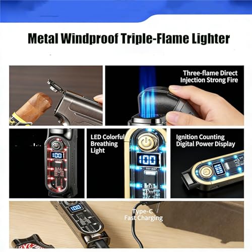 Encendedor metálico triple llama a prueba de viento miniatura 3