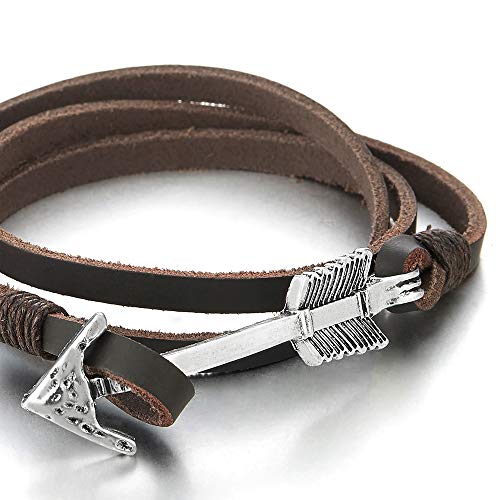 Pulsera envolvente de cuero marrón oscuro de tres tiras miniatura 2