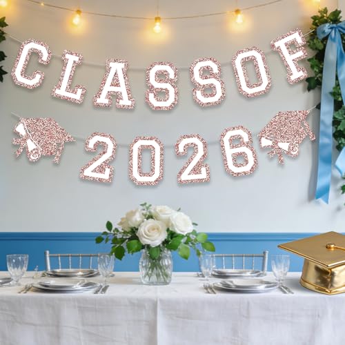 Image of Class of 2026 Graduation Banner University College Grad Garlands Decoration Party Supplies High School Colors Rose Gold