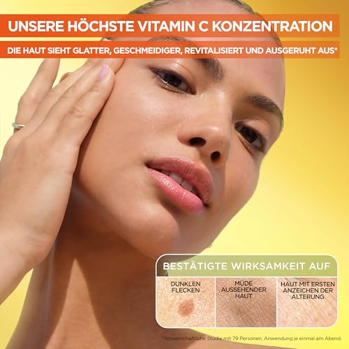 Garnier SkinActive Vitamin C Glow Booster Nachtserum: 10% pures Vitamin C & Hyaluronsäure für strahlende, glatte Haut. Regeneriert im Schlaf, mildert Linien & Pigmentflecken. Vegan & nachhaltig. 3