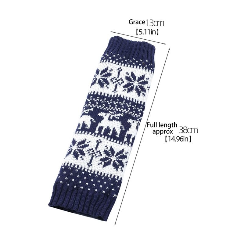 Image of Women Fall Winter Knit Leg Warmers Christmas Snowflake Elk Print Fleece Lined Boot Cuffs Holiday Socks