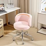 Bonnlo Cute Swivel Vanity Chair, Small Comfy Office Desk Chair with Wheels, Ergonomic Modern Dressing Table Chair with Adjustable Height for Home Office, Bedroom, Dressing Room, Teddy Fleece, Pink