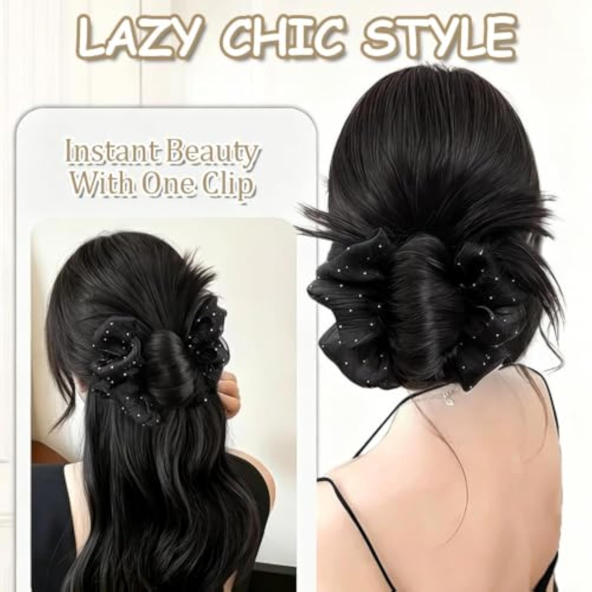 Messy Bun Hair Piece Claw Clip, Black