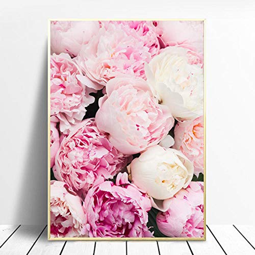 Impressions Sur Toile Roses roses pivoine nordique Poster Affiche Decoration Murale Décoration de chambre de filles avec fleurs de pivoines Tableau Decoration...