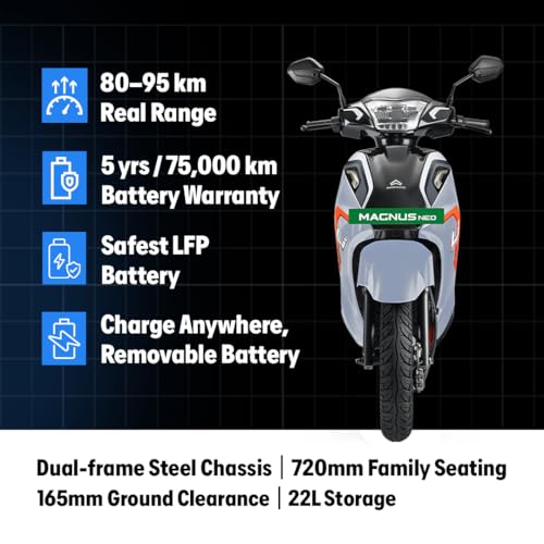 Image of Ampere Magnus Neo Electric Scooter by Greaves | 118 km IDC Range | Safe LFP Battery with 5-Year / 75,000 km Warranty | Colour : Galactic Grey