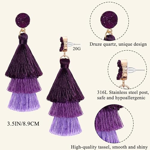FIBO STEEL Colorful Tassel Earrings for Women Layered Bohemian Earrings, Big Statement Tiered Fringe Drop Dangle Earrings Christmas Valentine Earrings Party Jewelry2