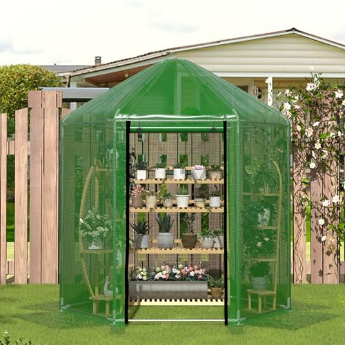 Image of MU 7x7x7.6 FT Greenhouses for Outdoors, Heavy-Duty Green House for Outside, Walk in Winter Greenhouse with 180g Double Layer PE Cover, Ground Stakes, Great for Garden /Patio /Backyard