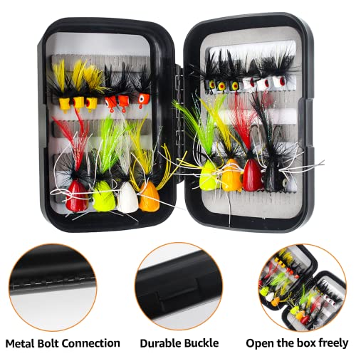 Ghanneey 20Pcs Fly Fishing Poppers Topwater Fishing Lures Assortment Kit Dry Wet Flies For Bass Trout Bluegill Panfish Salmon #TOP5
