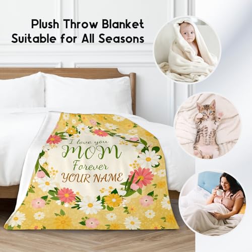 Personalized Gift of Blankets for Mather - Custom 40x50 Inch Fleece Throw to Mom Gifts - Yellow Soft Fuzzy Blanket for Festivals Holidays