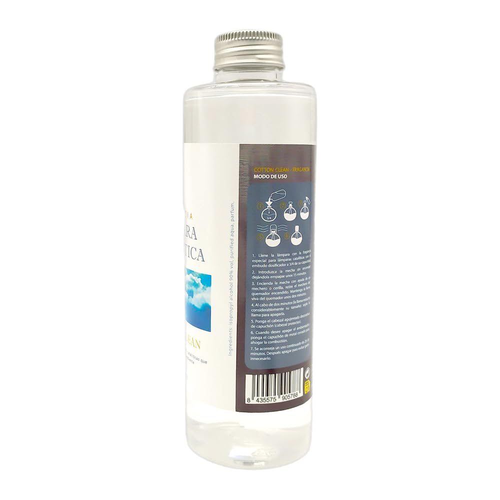 Fragancia para Lámpara Catalítica Aroma Cotton Clean (200ml)- Elimina Malos olores e impurezas, perfuma y Limpia. Compatible con Todas Las lámparas catalíticas.