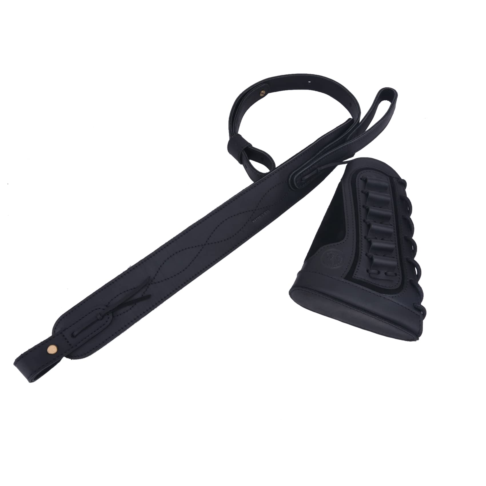 WAYNE'S DOG Leather Rifle Buttstock Cheek Rest with Matched Sling for .357 .45-70 .30-30 .30-06 .22LR .308 .12GA 16GA 20GA (Black(.308 .30-06 .45-70), Righty Handed)